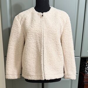 Theory Cream Faux Shearling Collarless Zip Jacket